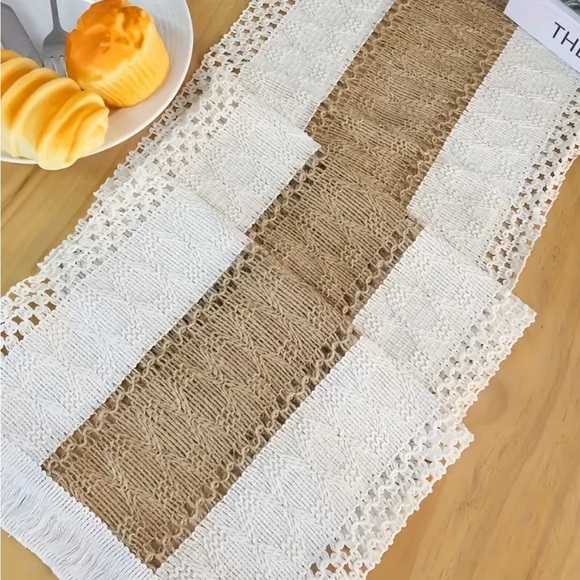 Neutral Boho Woven Table Runner with Fringe – Farmhouse Décor - Picture 5 of 7